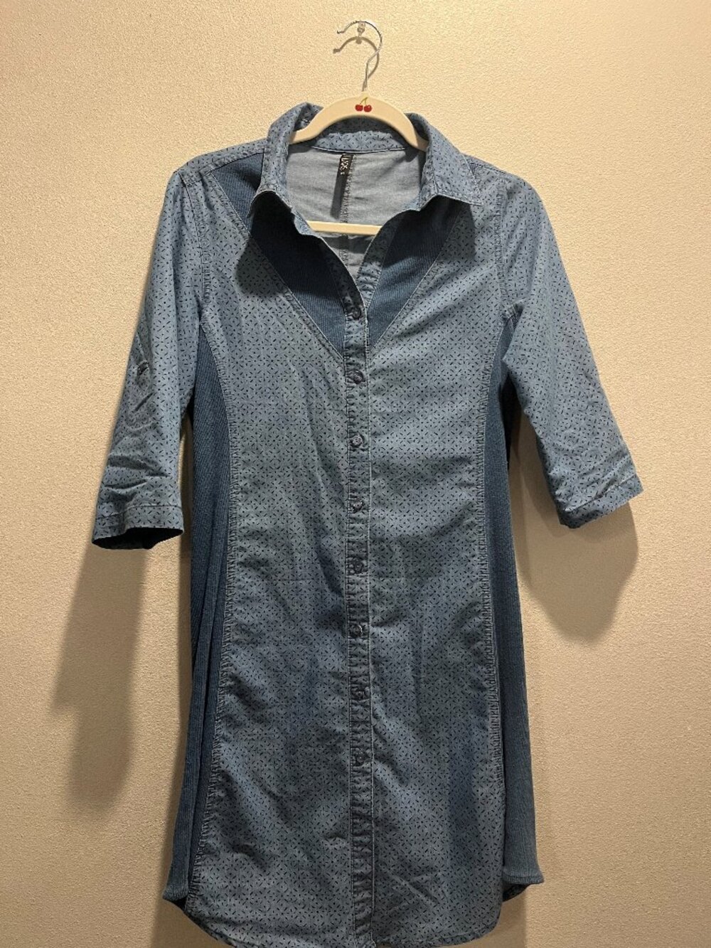 Lapis Blue Printed Shirt Dress, Size Medium